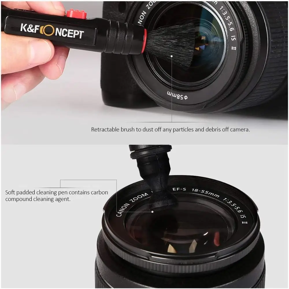K&F Koncept čistící set pro fotoaparát a objektiv 5 v 1 čistící kartáč měchy utěrky z mikrovlákna čistící papír prázdný sprej láhev 1