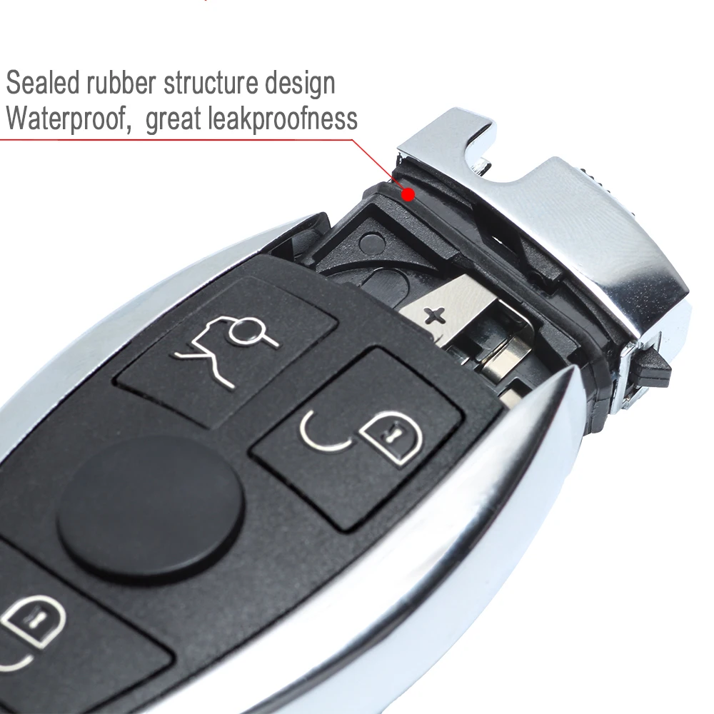 KEYECU Náhradní 3 Tlačítka Vzdálené Klíče od Auta Shell Případě Fob pro Mercedes-Benz NEC Modely ( Dvě Baterie, Držák, Otevřel Shora) 1