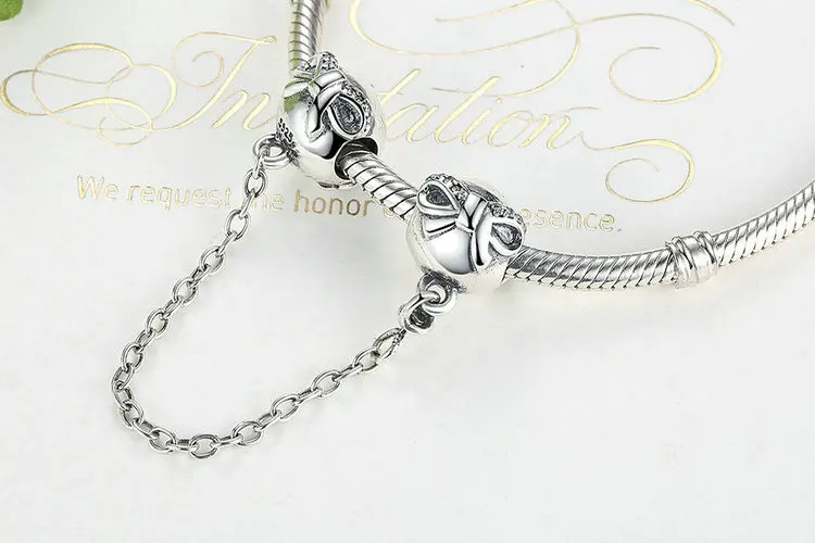 Klasické 925 Sterling Silver 9 Typů Bezpečnostního Řetězce Korálky Přívěsky fit Originální Pandora Náramky Ženy DIY Šperky 1