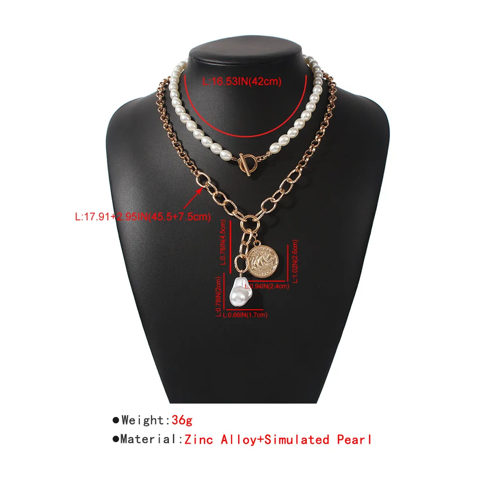 KMVEXO 2020 Nový Ročník Barokní Perlový Přívěsek Náhrdelníky Vyřezávané Mince Pearl Klíční kost Řetěz Náhrdelník Pro Ženy Přepnout Punk Šperky 3