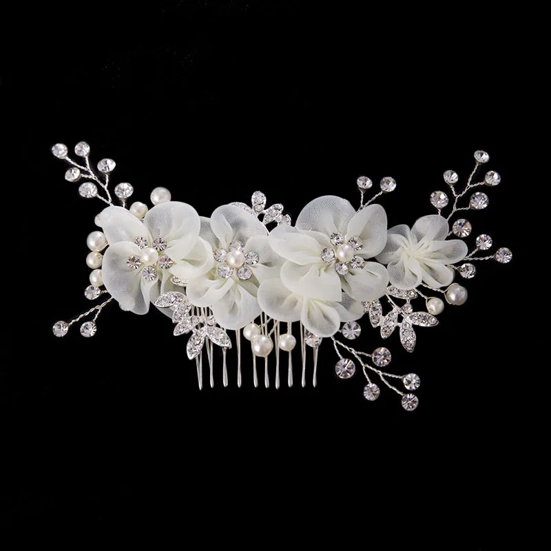 Korejský Módní Bílé Květinové Crystal Simulované Pearl Přilby Hřebeny Na Vlasy Sponky Do Vlasů Nevěsty Svatební Svatební Závoj, Dekorace, Šperky 1
