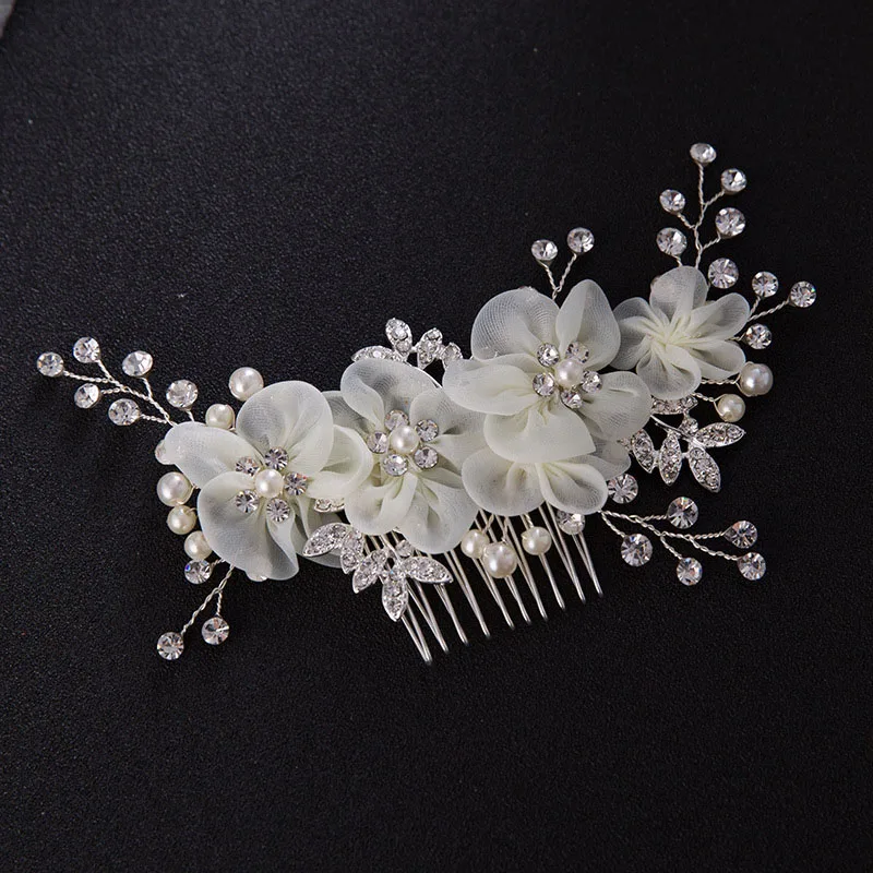 Korejský Módní Bílé Květinové Crystal Simulované Pearl Přilby Hřebeny Na Vlasy Sponky Do Vlasů Nevěsty Svatební Svatební Závoj, Dekorace, Šperky 2