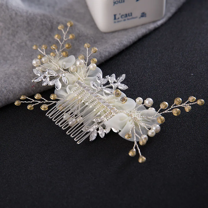 Korejský Módní Bílé Květinové Crystal Simulované Pearl Přilby Hřebeny Na Vlasy Sponky Do Vlasů Nevěsty Svatební Svatební Závoj, Dekorace, Šperky 4