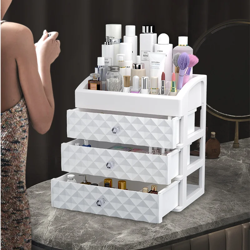 Kosmetické Make-up organizátor plastové zásuvky beauty box nehty desktop ukládání šperků případě, kartáč na nehty rtěnka kontejneru 4