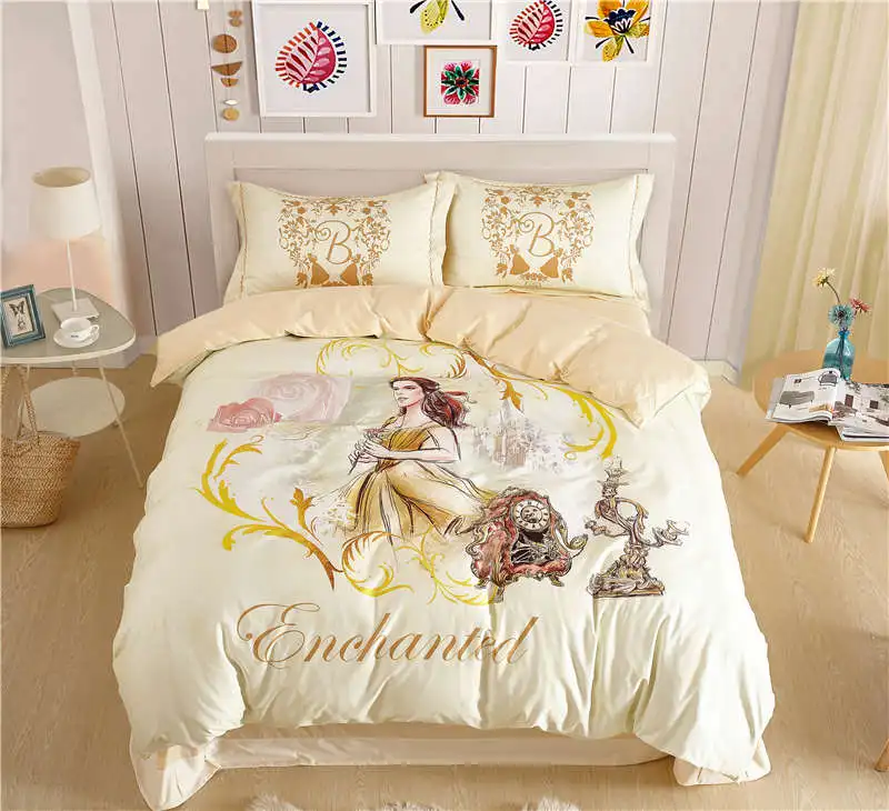 Kráska a zvíře ložní prádlo set queen size postel povlečení pro holky postele peřinu bavlněné přehozy pár ložnice dekor DISNEY 3d oddělenými postelemi 3