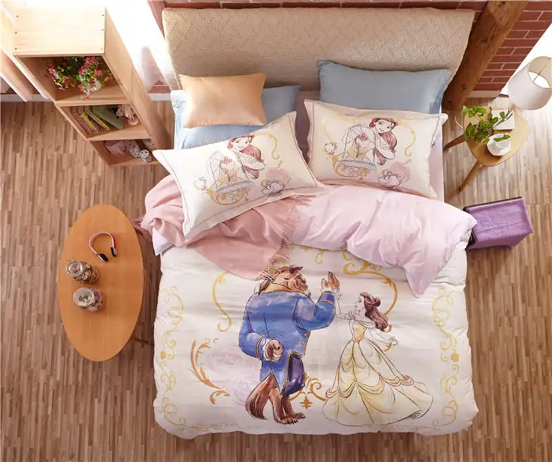 Kráska a zvíře ložní prádlo set queen size postel povlečení pro holky postele peřinu bavlněné přehozy pár ložnice dekor DISNEY 3d oddělenými postelemi 5