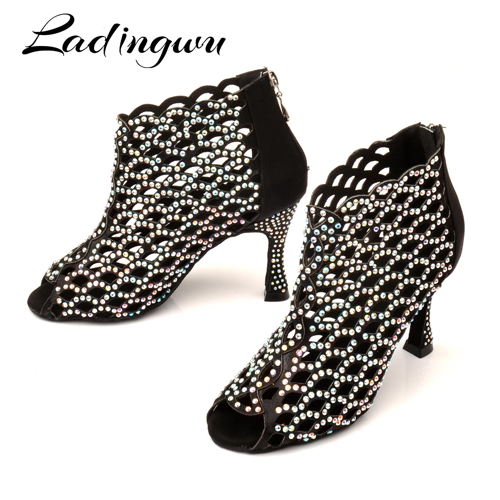 Ladingwu Latin taneční boty pro dívky ženy lady Drahokamu ballroom profesionální Salsa tango party taneční boty vysoký podpatek 0