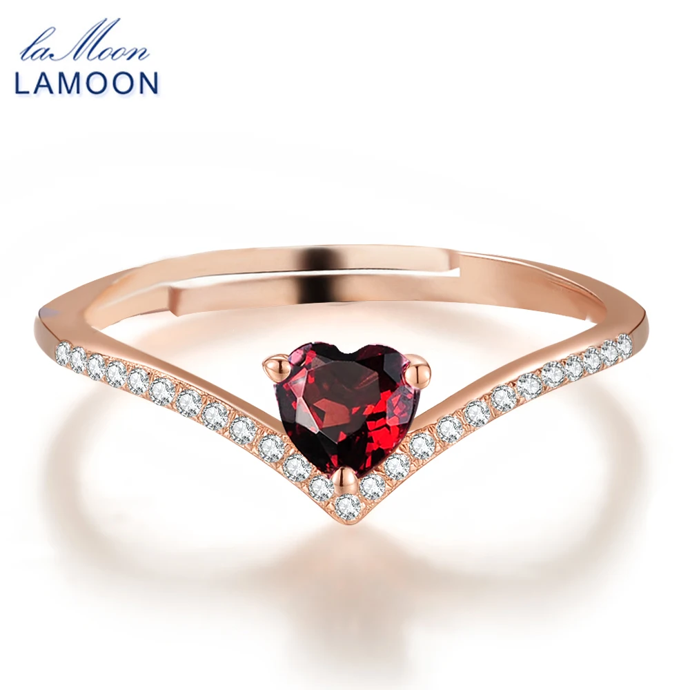 LAMOON - 4mm 0.3 ct Přírodní Srdce cut Red Garnet Prsten 925 Sterling Silver Šperky Romantické Svatební Kapela LMRI003 2