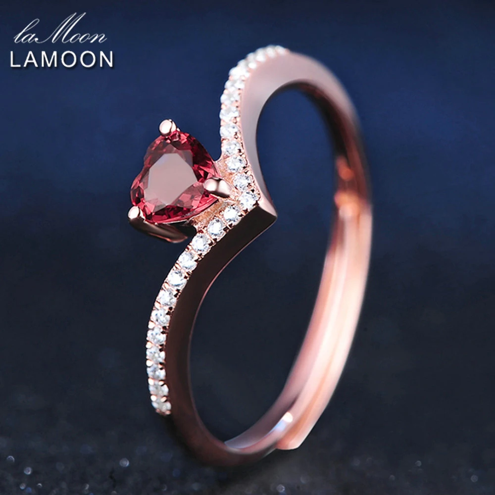 LAMOON - 4mm 0.3 ct Přírodní Srdce cut Red Garnet Prsten 925 Sterling Silver Šperky Romantické Svatební Kapela LMRI003 3