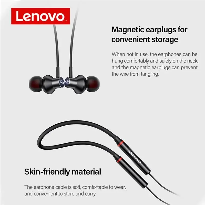 Lenovo HE05X Bluetooth5.0 Bezdrátový Headset Vodotěsná Sportovní Sluchátka s potlačení Hluku Mikrofonu Magnetický pásek na Krk Sluchátka 0