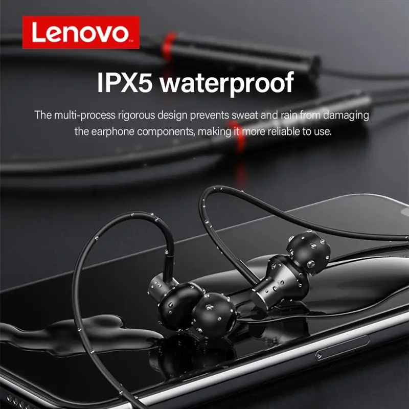 Lenovo HE05X Bluetooth5.0 Bezdrátový Headset Vodotěsná Sportovní Sluchátka s potlačení Hluku Mikrofonu Magnetický pásek na Krk Sluchátka 4