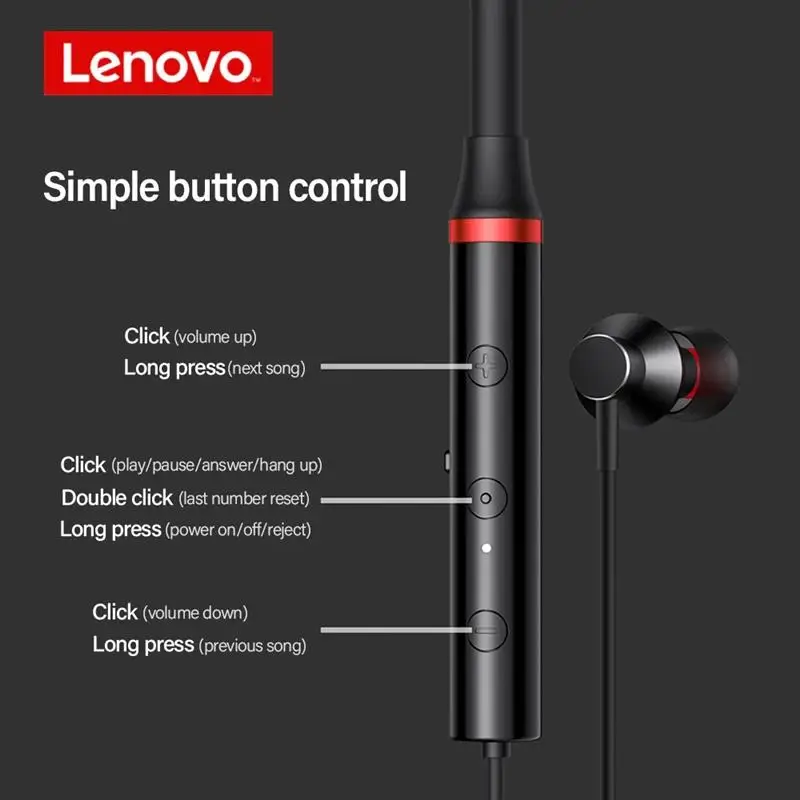 Lenovo HE05X Bluetooth5.0 Bezdrátový Headset Vodotěsná Sportovní Sluchátka s potlačení Hluku Mikrofonu Magnetický pásek na Krk Sluchátka 5