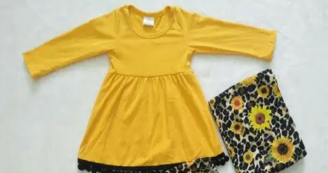 Leopard-print slunečnice dívka je podzim oblečení dětské oblečení vysoce kvalitní módní butik 3 dílná sada plus šála 3