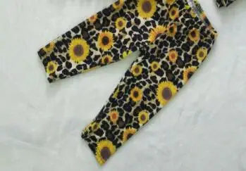 Leopard-print slunečnice dívka je podzim oblečení dětské oblečení vysoce kvalitní módní butik 3 dílná sada plus šála 4