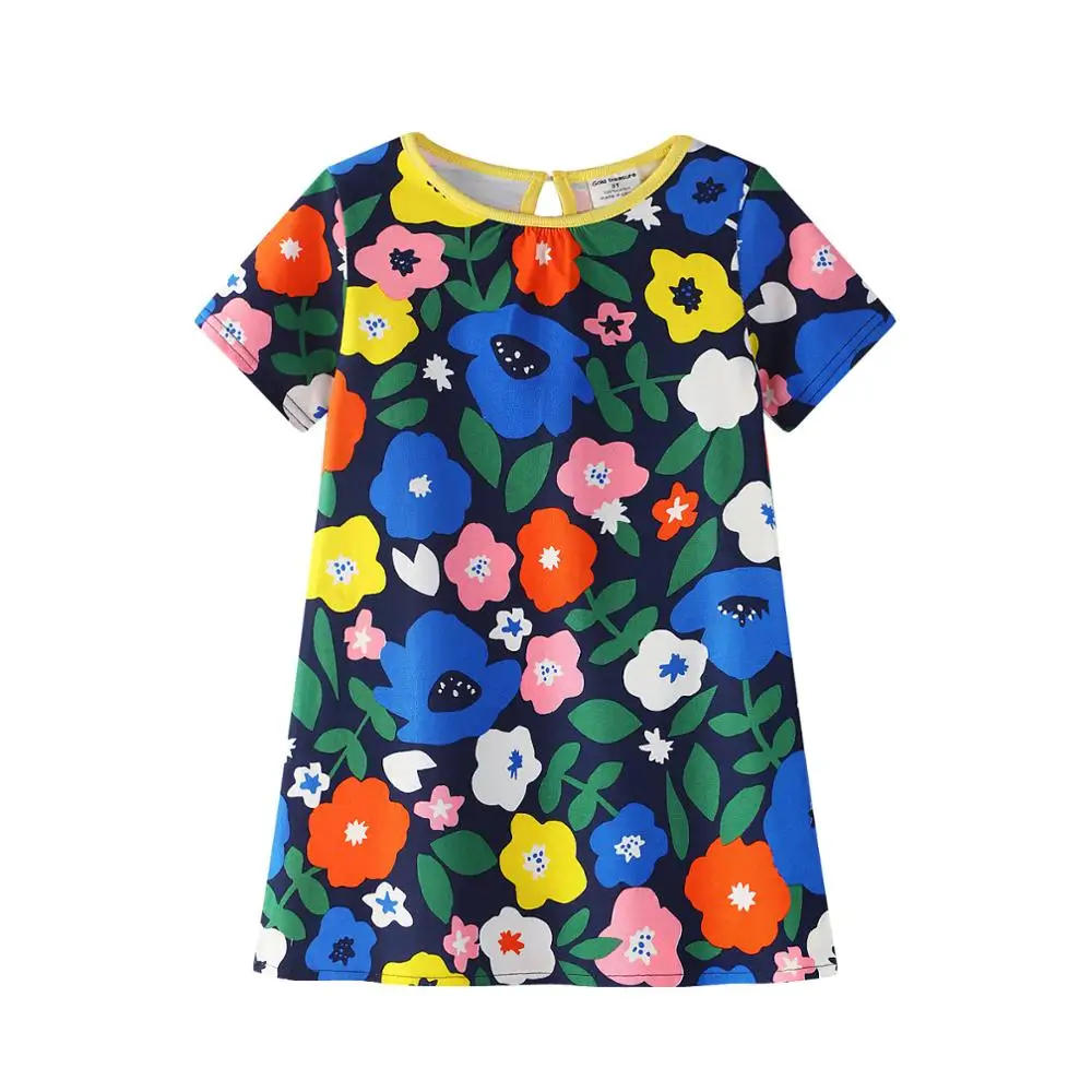 Letní Květiny, Bavlněné dívčí Šaty s dlouhým Rukávem Květinový Kostým dětské Oblečení 5