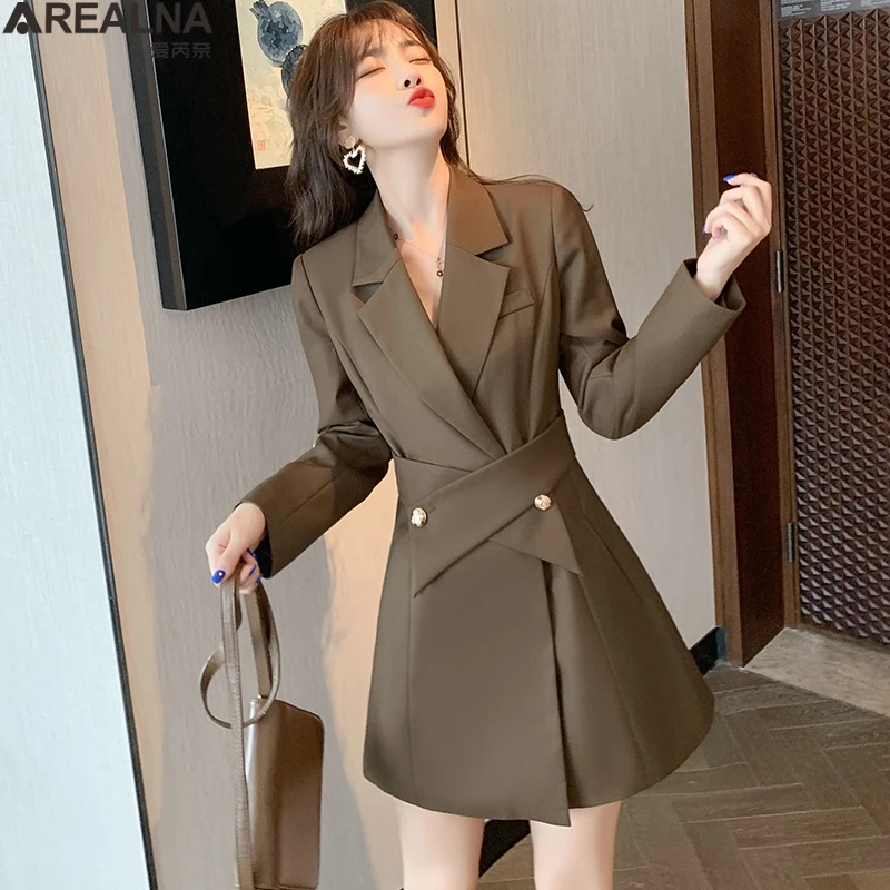 Ležérní oblek, límec z podzimní sako ženy šaty Dlouhý rukáv módní office lady mini Slim s pásem-line blazer femme šaty 2
