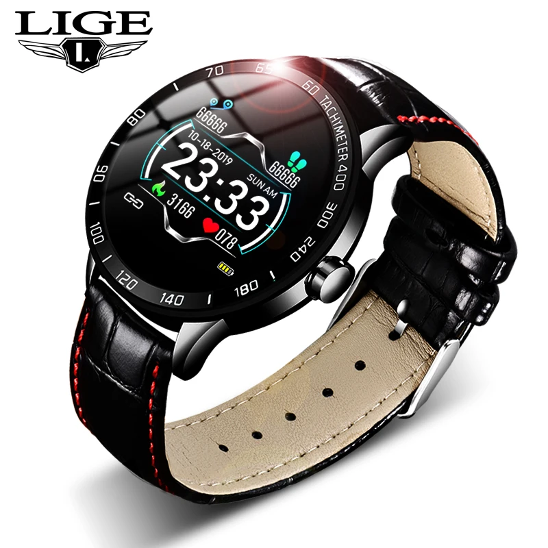 LIGE 2019 Nové kožené chytré hodinky muži kožený chytrý sport watch Pro iPhone Srdeční frekvence, krevní tlak, smartwatch, Fitness tracker 5