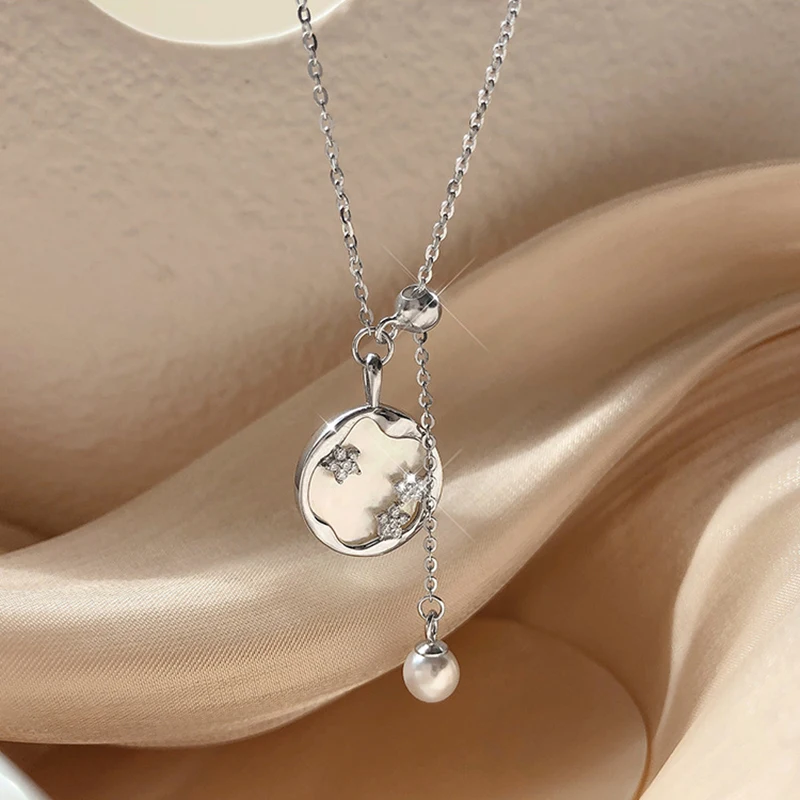 LISM Real 925 Sterling Silver Geometrické Kolo Shell Náhrdelník Dlouhý Náhrdelník Pro Módní Ženy Jemné Minimalistické Luxusní Šperky 2020 3