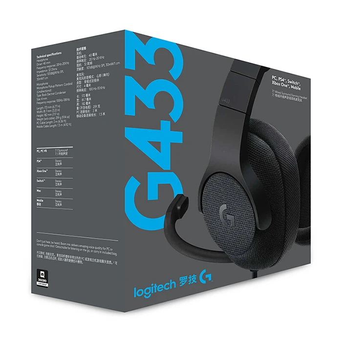 Logitech G433 7.1 Surround Gaming Headset Sluchátka DTS Sluchátka s Mikrofonem Nintendo Přepínač PS4 Xbox One tablety a mobilní 5