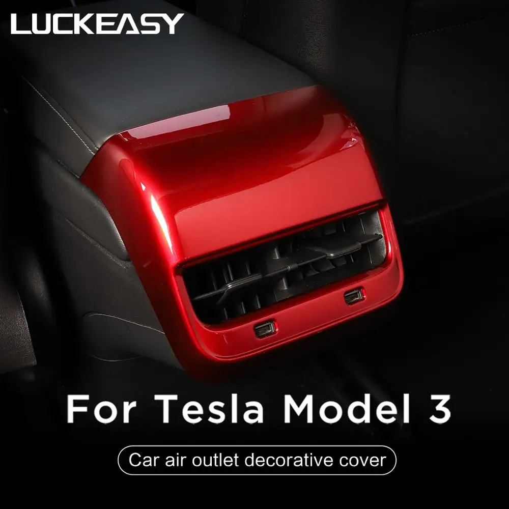 LUCKEASY Pro Tesla model 3 2017-2019 Zadní loketní opěrka, schránka ABS dekorativní tvar, dekorace Interiéru, Auto Příslušenství, červené/bílé 2