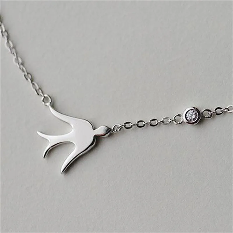 LULU-PRASE Ornament, Pták, Spolknout, Krátká 925 Stříbrný Náhrdelník Ženy Módní Přívěsek Ozdoby C009 3