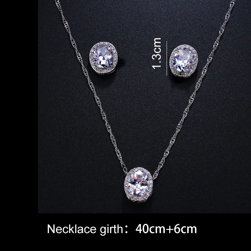 Luxury Female Crystal Necklace Stud Earrings Jewelry Set Vintage Small Oval Zircon Stone Wedding Jewelry Set 1