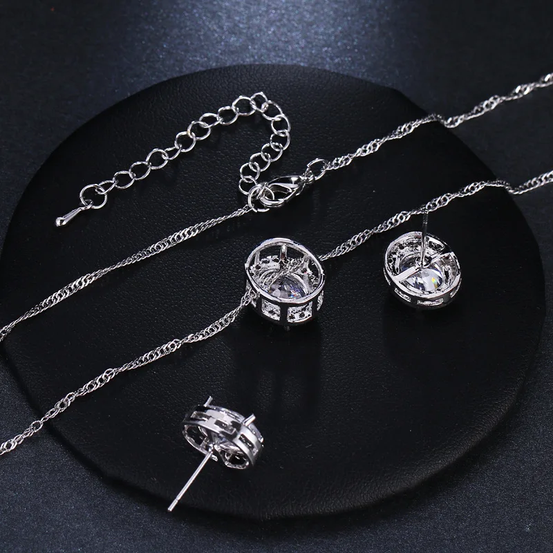 Luxury Female Crystal Necklace Stud Earrings Jewelry Set Vintage Small Oval Zircon Stone Wedding Jewelry Set 5