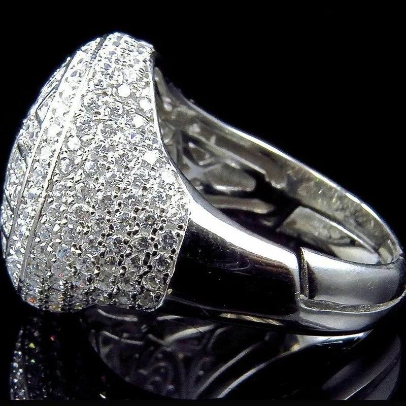 Luxusní Stříbrné Barvě Bílé Zirkony Prsteny Muži Hip Hop Šperky Bling Bling Ledový, Prsteny Snubní Prsten Šperky Drahokamu Kroužky 1