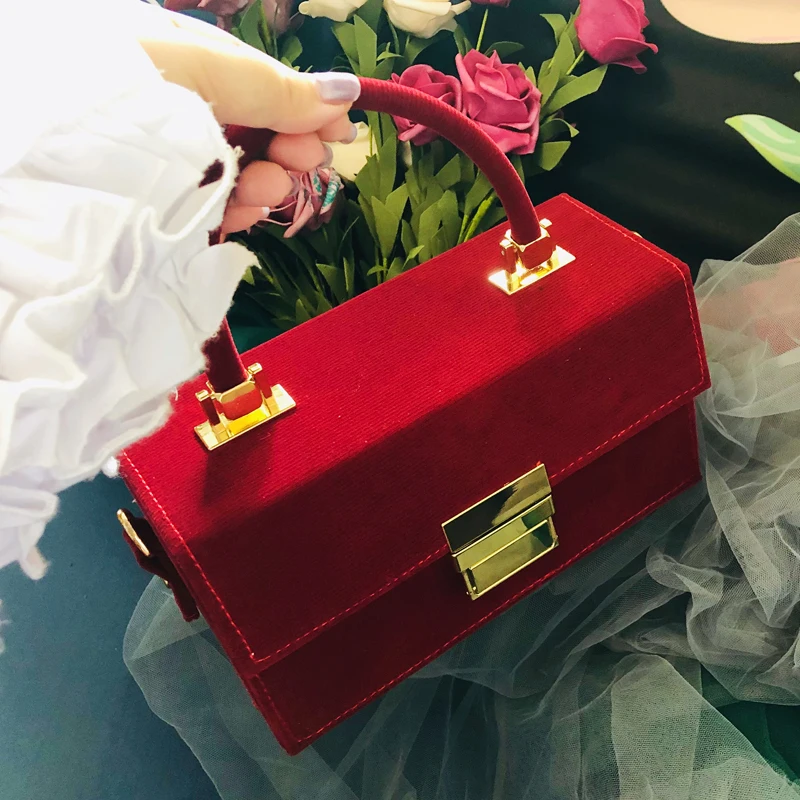 Luxusní Červená Taška Přes Rameno Semiš Box Bag Styl Designer Žen Tašky Náměstí Tašky Přes Rameno Crossbody Tašky 4