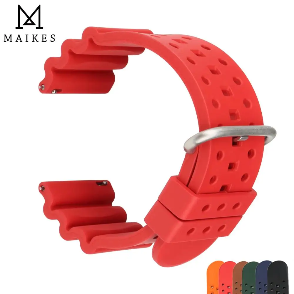 Maikes Luxusní 20mm 22mm 24mm Černá Modrá Červená Oranžová Hnědá Hodinky Silikonové Pryže Watchband náhrada Za Panerai Popruh 1