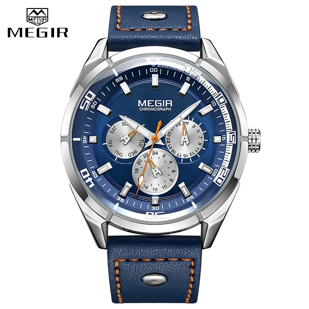 MEGIR Módní Pánské Hodinky Quartz Náramkové hodinky Muži Luxusní Hodinky 24-hodinové časování,Kalendář,týden displej, Hodiny Relogio Masculino 0