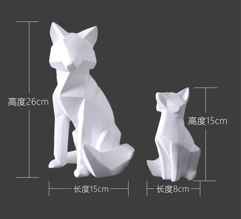 [MGT] 2ks/mnoho 26cm Jednoduché bílé abstraktní geometrické Matka a syn fox socha ozdoby dekorace Zvířecí sochy 0