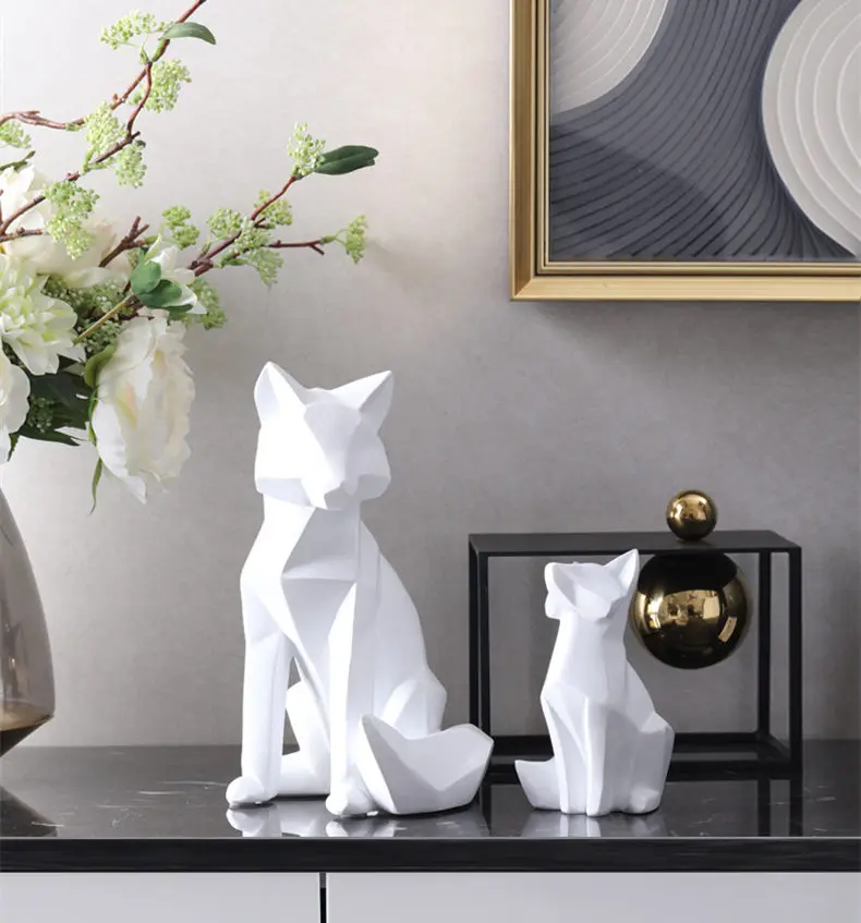 [MGT] 2ks/mnoho 26cm Jednoduché bílé abstraktní geometrické Matka a syn fox socha ozdoby dekorace Zvířecí sochy 1