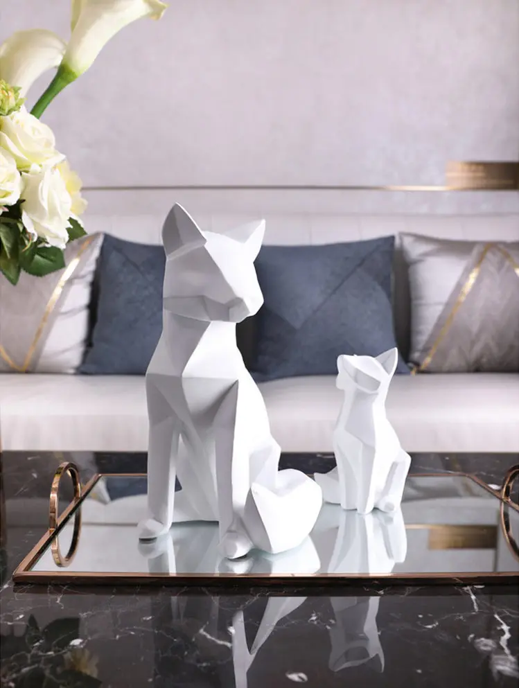 [MGT] 2ks/mnoho 26cm Jednoduché bílé abstraktní geometrické Matka a syn fox socha ozdoby dekorace Zvířecí sochy 2