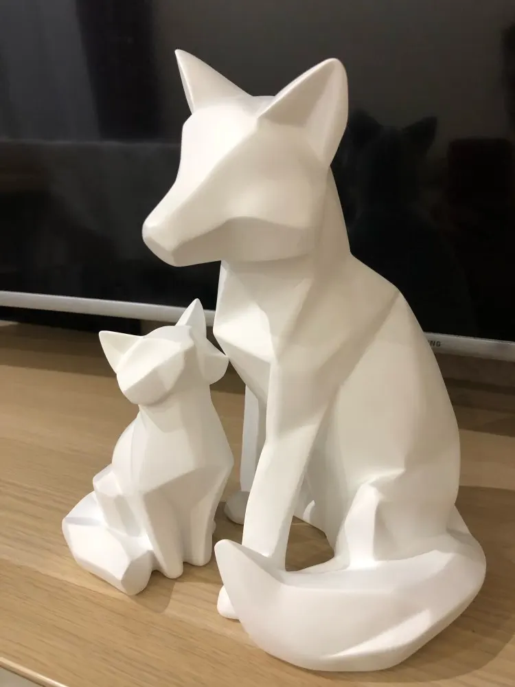 [MGT] 2ks/mnoho 26cm Jednoduché bílé abstraktní geometrické Matka a syn fox socha ozdoby dekorace Zvířecí sochy 3