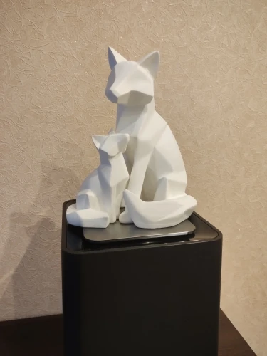 [MGT] 2ks/mnoho 26cm Jednoduché bílé abstraktní geometrické Matka a syn fox socha ozdoby dekorace Zvířecí sochy 4