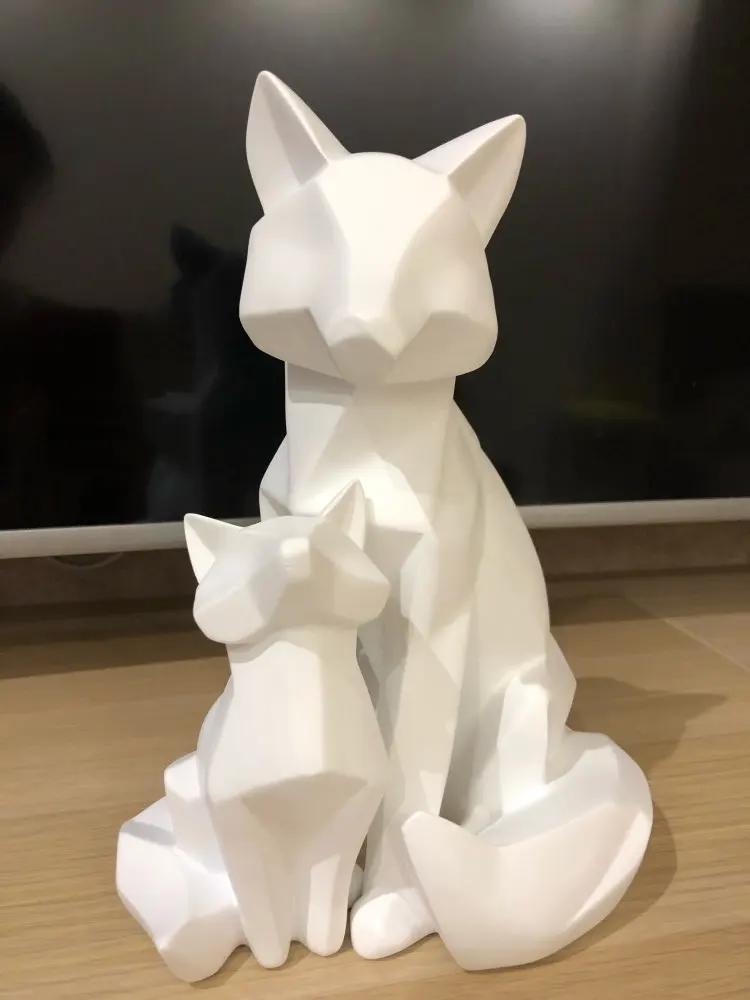 [MGT] 2ks/mnoho 26cm Jednoduché bílé abstraktní geometrické Matka a syn fox socha ozdoby dekorace Zvířecí sochy 5