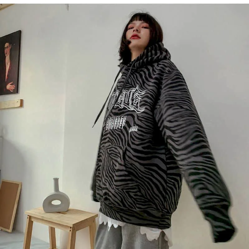 Mikiny ženy kabát mikina zebra pruhovaný svetr s kapucí ženy korejský styl módní volné student s dlouhými rukávy, tenké ins bunda 5