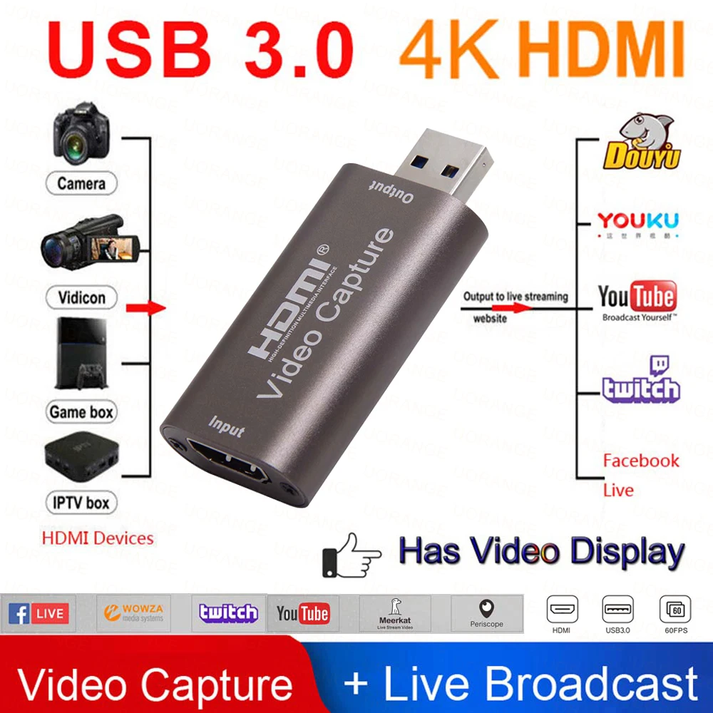 Mini HDMI 4K, 1080P, HDMI, USB 3.0 Video Capture Card Game Záznam Box pro Počítač Youtube Live Streaming Vysílání OBS 2