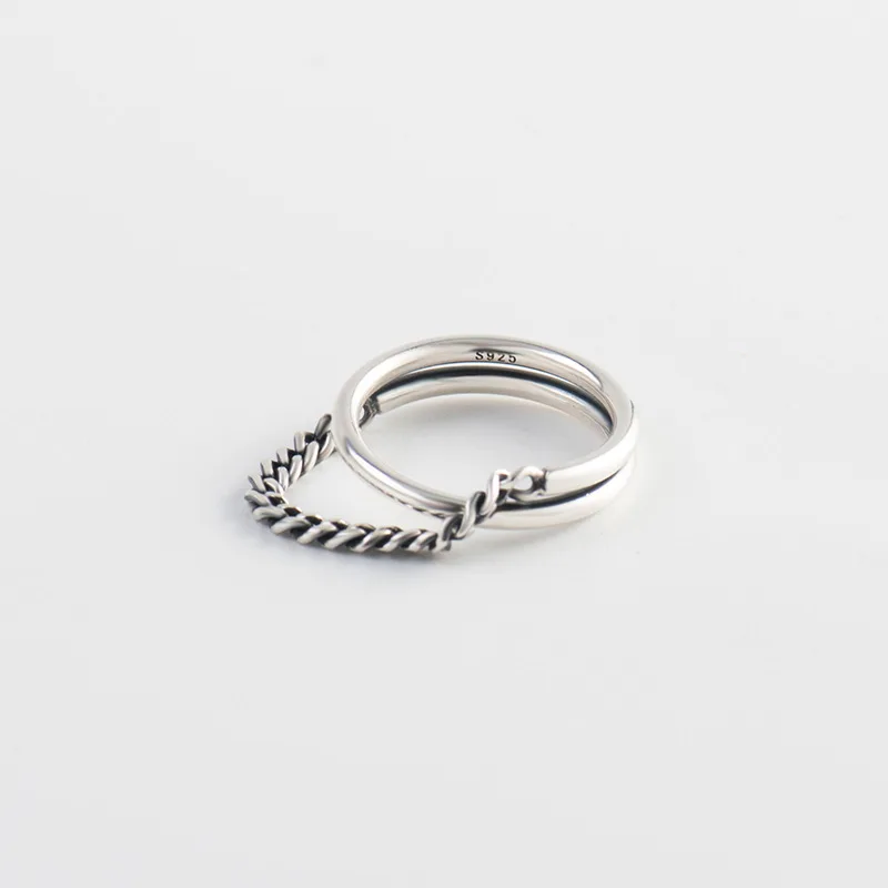 Minimalismus korejské S925 Mincovní Stříbro Prsten Klíště Double-layer Řetěz Drop Index Prst Prsten Šperky pro Ženy Elegantní Dárek 2