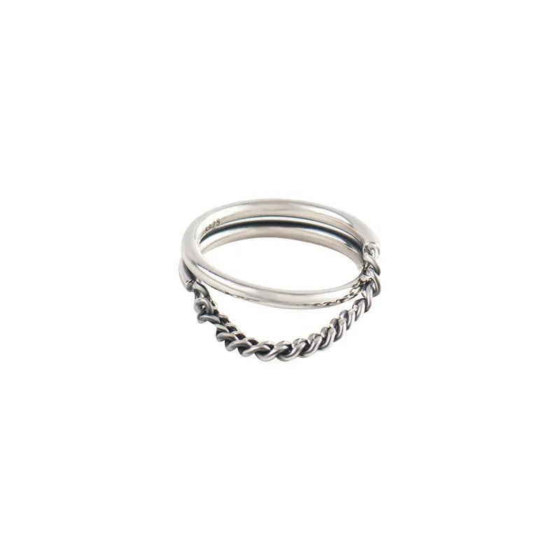 Minimalismus korejské S925 Mincovní Stříbro Prsten Klíště Double-layer Řetěz Drop Index Prst Prsten Šperky pro Ženy Elegantní Dárek 3