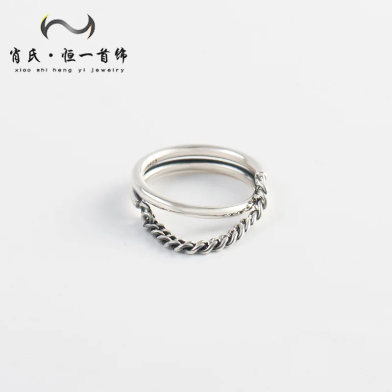 Minimalismus korejské S925 Mincovní Stříbro Prsten Klíště Double-layer Řetěz Drop Index Prst Prsten Šperky pro Ženy Elegantní Dárek 4