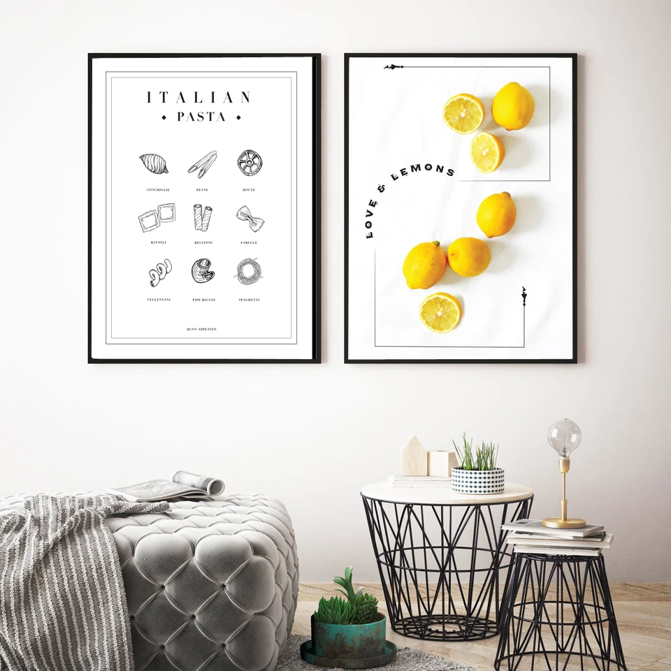 Minimalismus Umění Citrony Dobrou Chuť Těstoviny Plátno Malování na Plakáty A Tisky Umění Zdi Obrázky Pro kuchyně Pokoj Nordic Home Decor 0