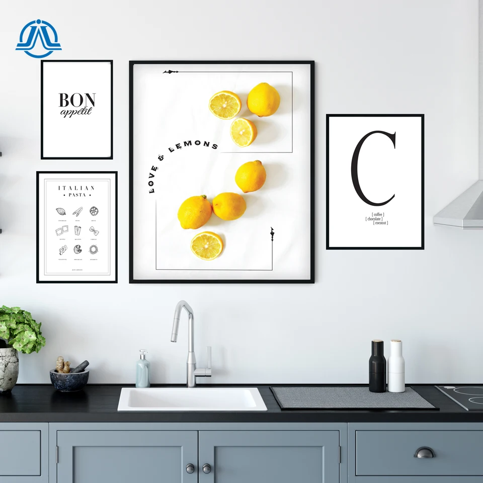 Minimalismus Umění Citrony Dobrou Chuť Těstoviny Plátno Malování na Plakáty A Tisky Umění Zdi Obrázky Pro kuchyně Pokoj Nordic Home Decor 2