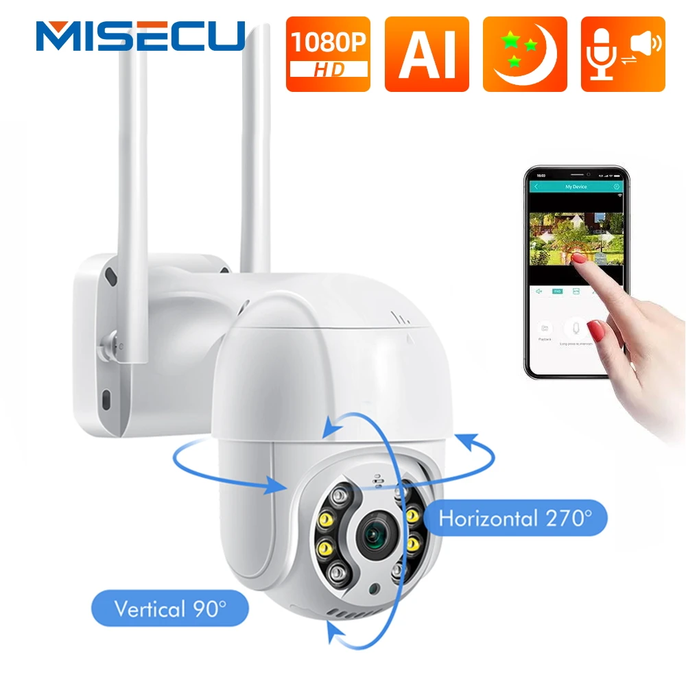 MISECU 1080P Wi-fi AI Kamera Venkovní 2MP Domácí Bezpečnostní IP Kamera PTZ, Bezdrátové Dome Kamera, Barevné Noční Vidění, 2-Way Audio Záznam 4