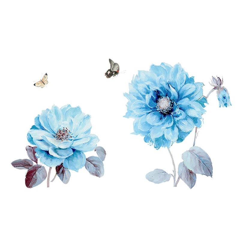 Modré Květy Motýl Samolepky na Zeď Home Dekor Zeď Umění Obtisky Nástěnné Umění pro Obývací Pokoj Ložnice Dekorace 2