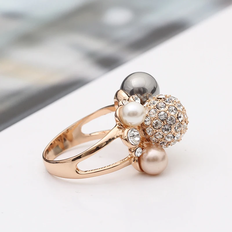 MOONROCY Doprava Zdarma Zirkony Kolo, Imitace Perla Rakouských Crystal Prsteny Módní Party Šperky Pro Ženy Dárek 2