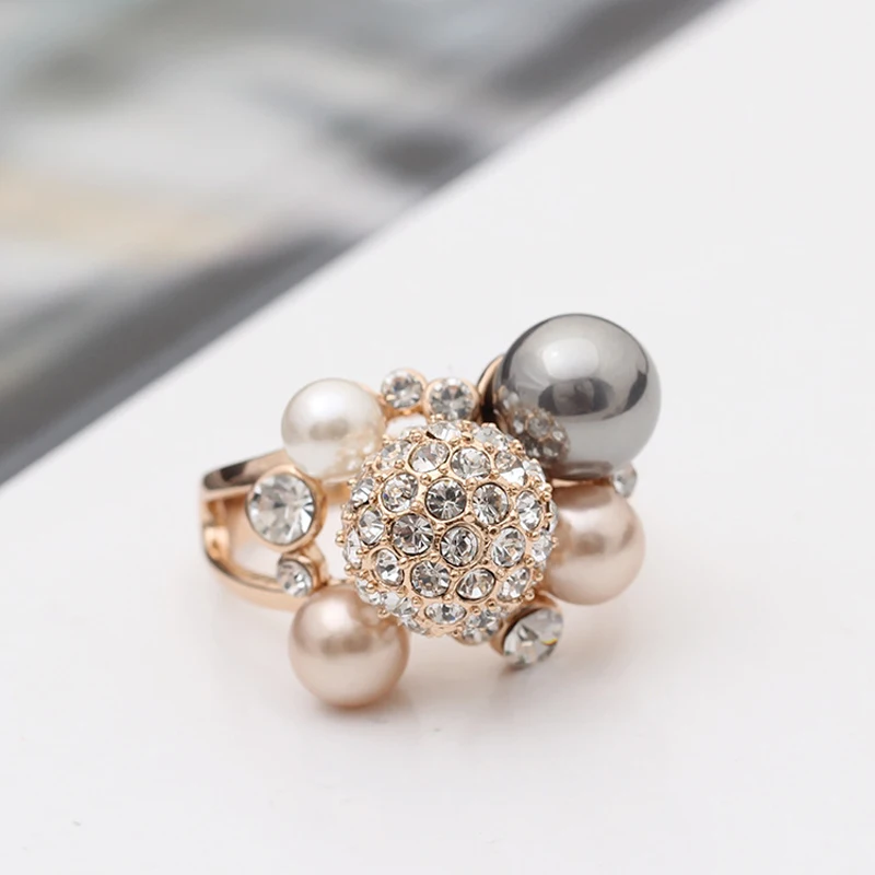 MOONROCY Doprava Zdarma Zirkony Kolo, Imitace Perla Rakouských Crystal Prsteny Módní Party Šperky Pro Ženy Dárek 3