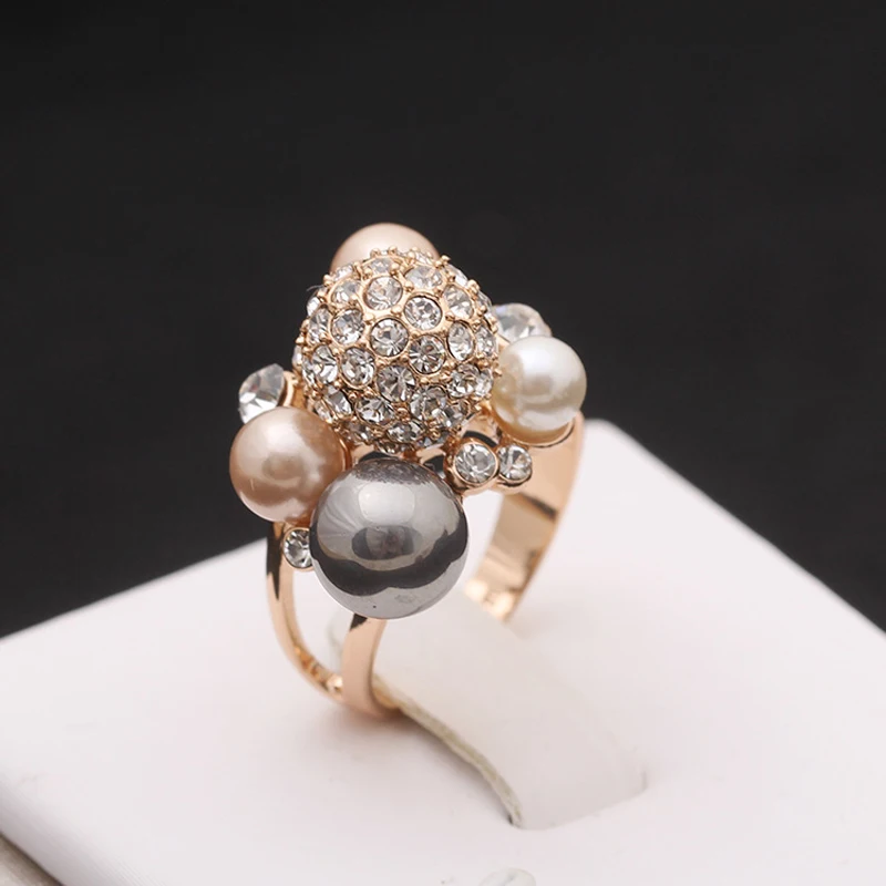 MOONROCY Doprava Zdarma Zirkony Kolo, Imitace Perla Rakouských Crystal Prsteny Módní Party Šperky Pro Ženy Dárek 4