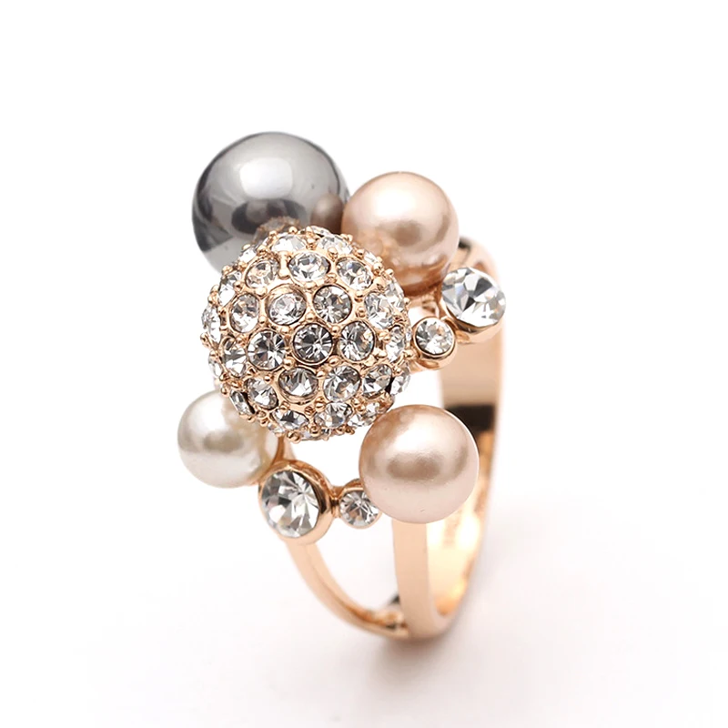 MOONROCY Doprava Zdarma Zirkony Kolo, Imitace Perla Rakouských Crystal Prsteny Módní Party Šperky Pro Ženy Dárek 5